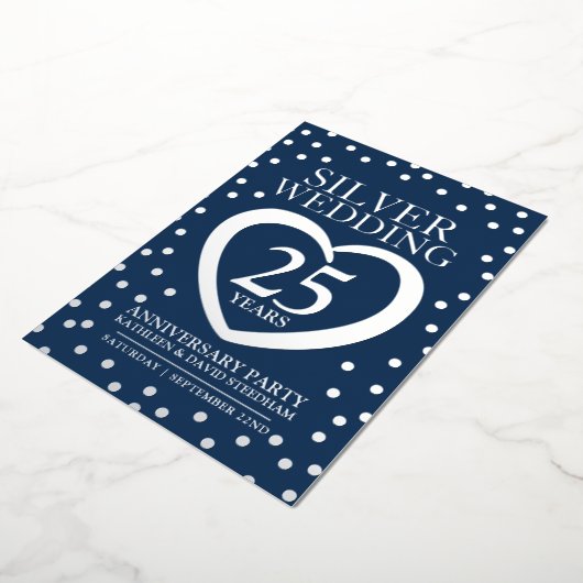 Silberhochzeit Jubiläum 25. Party blau silber Folieneinladung (Gedreht)