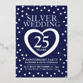 Silberhochzeit Jubiläum 25. Party Marine Silber Folieneinladung (Vorderseite)