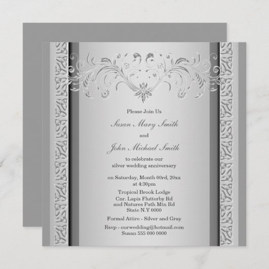 Silberhochzeitstag, keltisch-blumengeschmückt einladung (Vorne/Hinten)