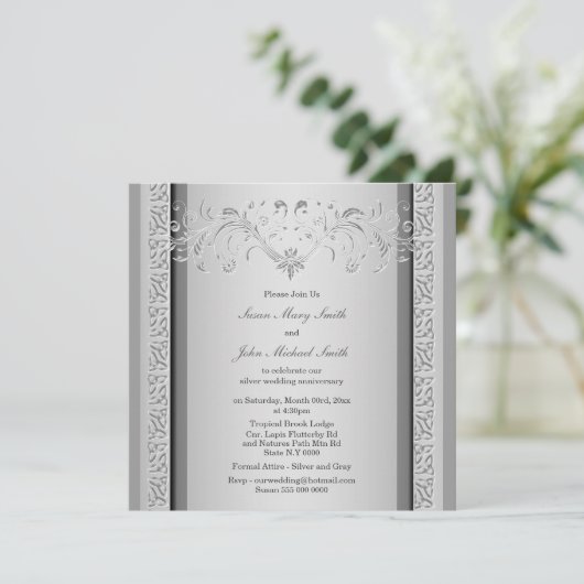 Silberhochzeitstag, keltisch-blumengeschmückt einladung (Stehend Vorderseite)