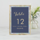 Silberholografische Navy-Gold-Tischnummern Einladung (Stehend Vorderseite)