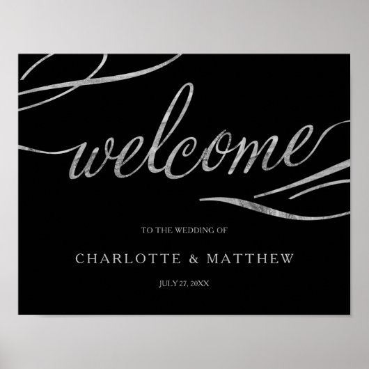 Silberkalligraphie | Black Welcome Wedding Poster (Vorne)