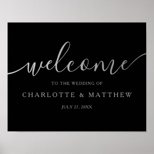 Silberkalligraphie | Black Welcome Wedding Poster (Vorne)