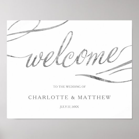Silberkalligraphie | White Welcome Wedding Poster (Vorne)