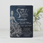 Silberkleid, Diamonds Dark Blue Sweet 16 Einladung (Stehend Vorderseite)