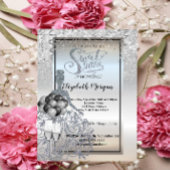 Silberkleid, Glas, Ballons Sweet 16 Party, Glitzer Einladung