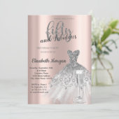 Silberkleid Prosecco Perlen 50. Geburtstag Einladung (Stehend Vorderseite)