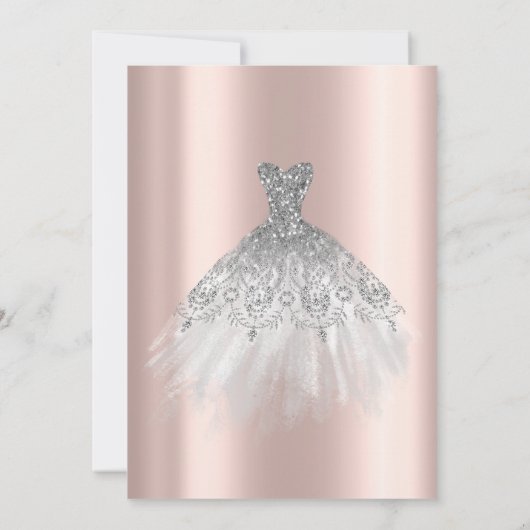 Silberkleid Prosecco Perlen 50. Geburtstag Einladung (Rückseite)