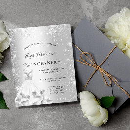 Silberkleid Quinceanera Glitzer Einladung Flyer