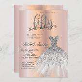 Silberkleid, Rose Gold 50. Geburtstagsparty Einladung (Vorne/Hinten)
