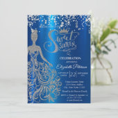 Silberkleid, Tiara, Sweet 16 Einladung (Stehend Vorderseite)