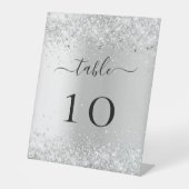 Silberkonfetti Hochzeit Tischnummer Sockelschild (Vorderseite)