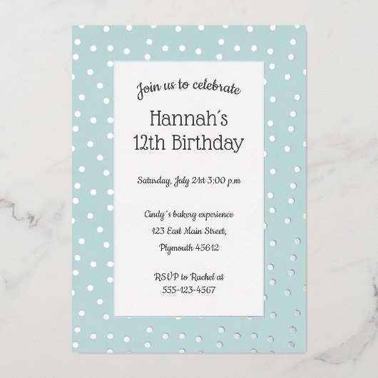 Silberkonfetti pastellblau Geburtstagskarte Folieneinladung (Vorderseite)