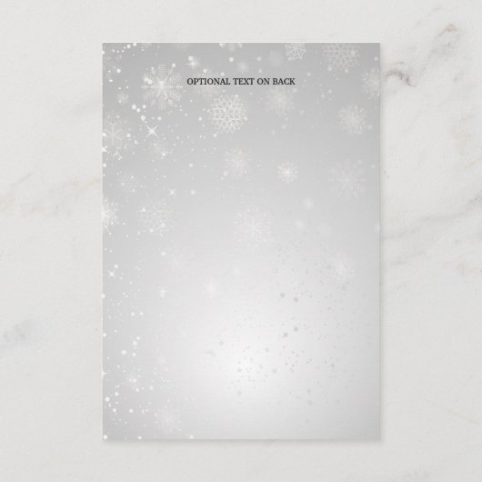 Silberkönigsblaue Schneeflocken Hochzeitsdetails K Begleitkarte (Rückseite)