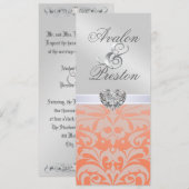 Silberkorallen-DiamantDamast Hochzeitseinladung Einladung (Vorne/Hinten)