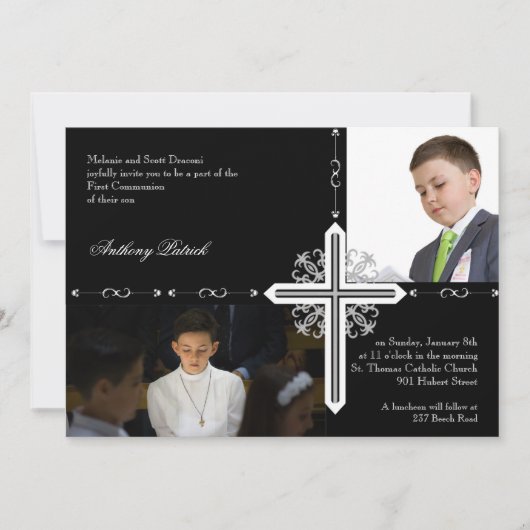 Silberkreuz auf der Kommune des Schwarzen Fotos Einladung (Vorderseite)