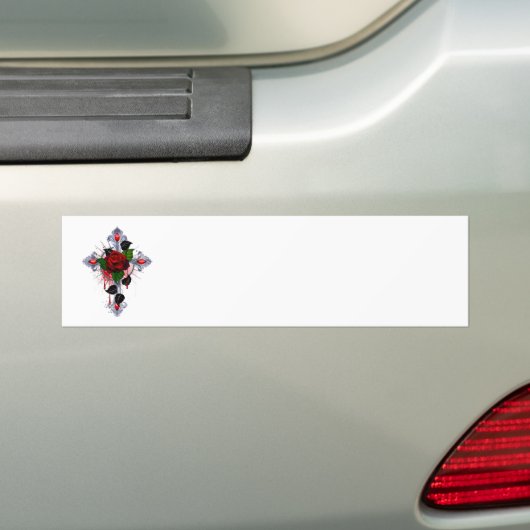 Silberkreuz mit Rote Rose Autoaufkleber (Auf Auto)