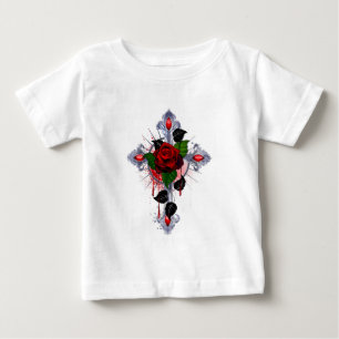 Silberkreuz mit Rote Rose Baby T-shirt