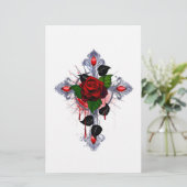 Silberkreuz mit Rote Rose Briefpapier (Stehend Vorderseite)