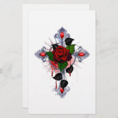 Silberkreuz mit Rote Rose Briefpapier (Vorne/Hinten)