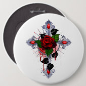 Silberkreuz mit Rote Rose Button (Vorne & Hinten)