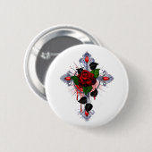 Silberkreuz mit Rote Rose Button (Vorne & Hinten)