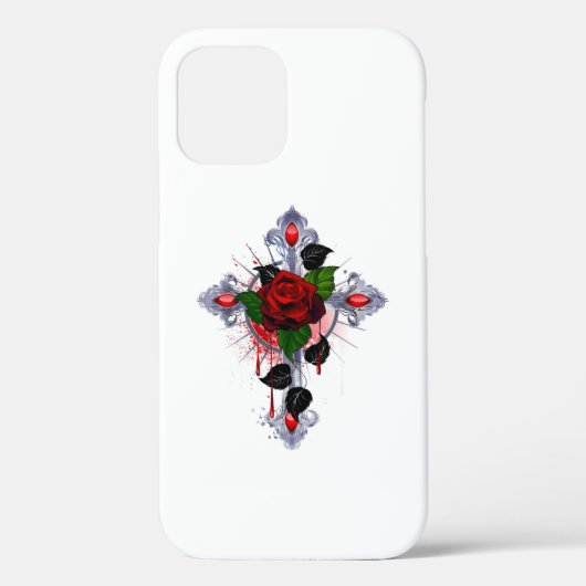 Silberkreuz mit Rote Rose Case-Mate iPhone Hülle (Rückseite)