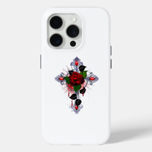 Silberkreuz mit Rote Rose Case-Mate iPhone Hülle (Rückseite)