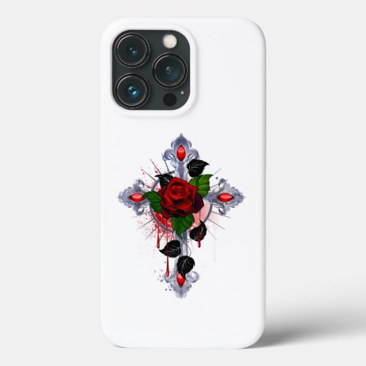 Silberkreuz mit Rote Rose Case-Mate iPhone Hülle (Rückseite)