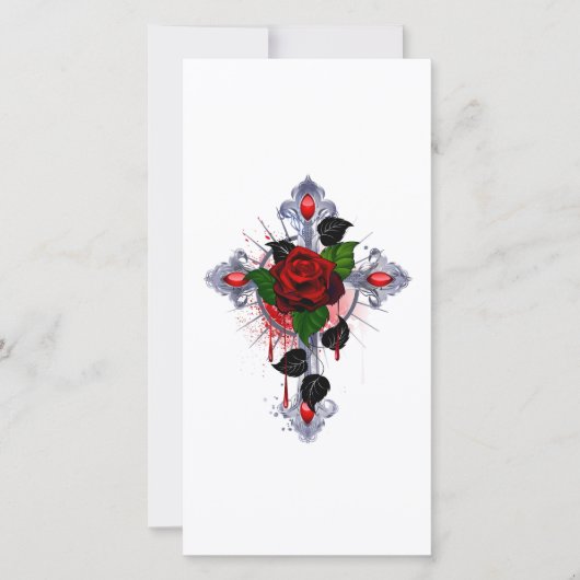 Silberkreuz mit Rote Rose Dankeskarte (Vorderseite)