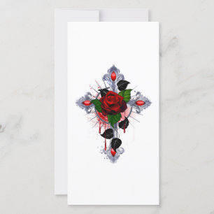 Silberkreuz mit Rote Rose Dankeskarte