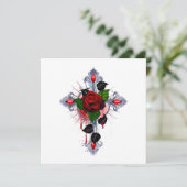 Silberkreuz mit Rote Rose Dankeskarte (Stehend Vorderseite)