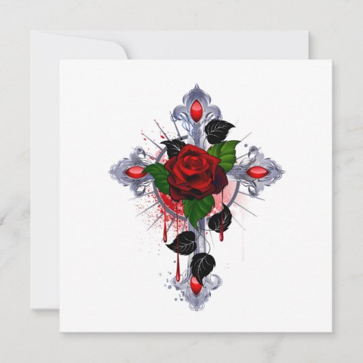 Silberkreuz mit Rote Rose Dankeskarte (Vorderseite)