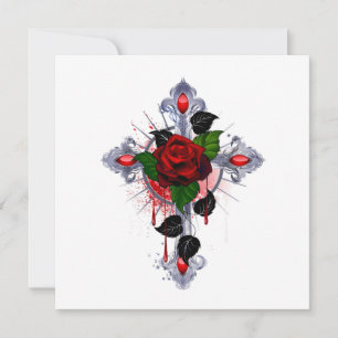 Silberkreuz mit Rote Rose Dankeskarte