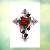 Silberkreuz mit Rote Rose Fensteraufkleber (Blatt 3)