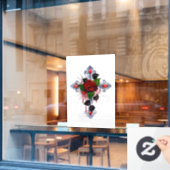 Silberkreuz mit Rote Rose Fensteraufkleber (Café-Fenster)