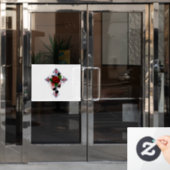 Silberkreuz mit Rote Rose Fensteraufkleber (Büro Tür)