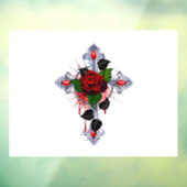 Silberkreuz mit Rote Rose Fensteraufkleber (Blatt 3)