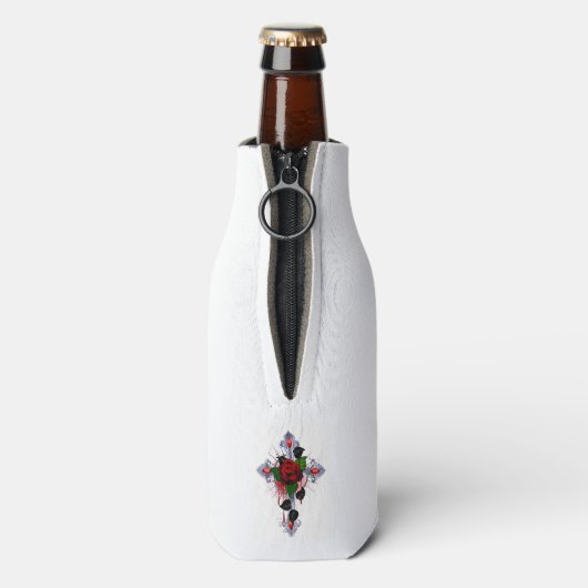 Silberkreuz mit Rote Rose Flaschenkühler (Flasche Rückseite)