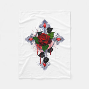Silberkreuz mit Rote Rose Fleecedecke
