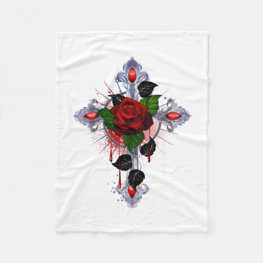 Silberkreuz mit Rote Rose Fleecedecke (Vorderseite)