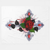 Silberkreuz mit Rote Rose Fleecedecke (Vorderseite (Horizontal))