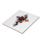 Silberkreuz mit Rote Rose Fliese (Seite)