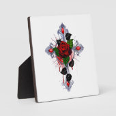 Silberkreuz mit Rote Rose Fotoplatte (Vorderseite)
