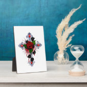 Silberkreuz mit Rote Rose Fotoplatte (Seite)