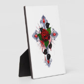 Silberkreuz mit Rote Rose Fotoplatte (Seite)