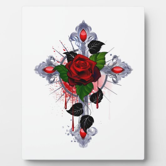 Silberkreuz mit Rote Rose Fotoplatte (Vorderseite)