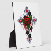 Silberkreuz mit Rote Rose Fotoplatte (Seite)