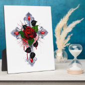 Silberkreuz mit Rote Rose Fotoplatte (Seite)