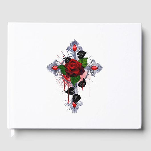 Silberkreuz mit Rote Rose Gästebuch (Vorderseite)